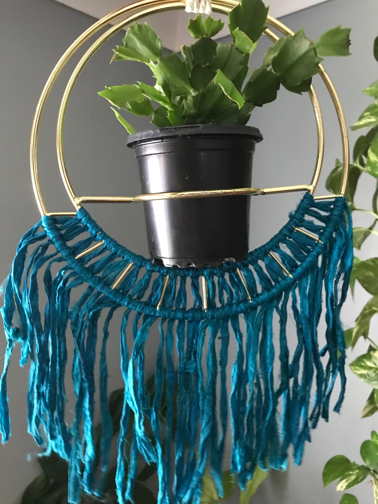 Gold & Teal Plant Hanger