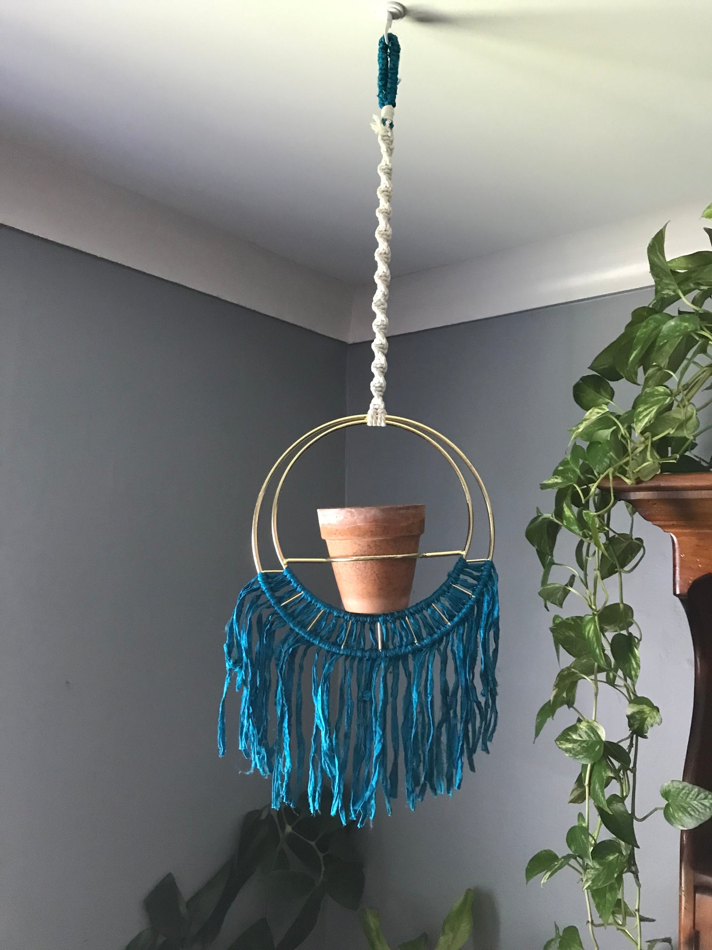 Gold & Teal Plant Hanger