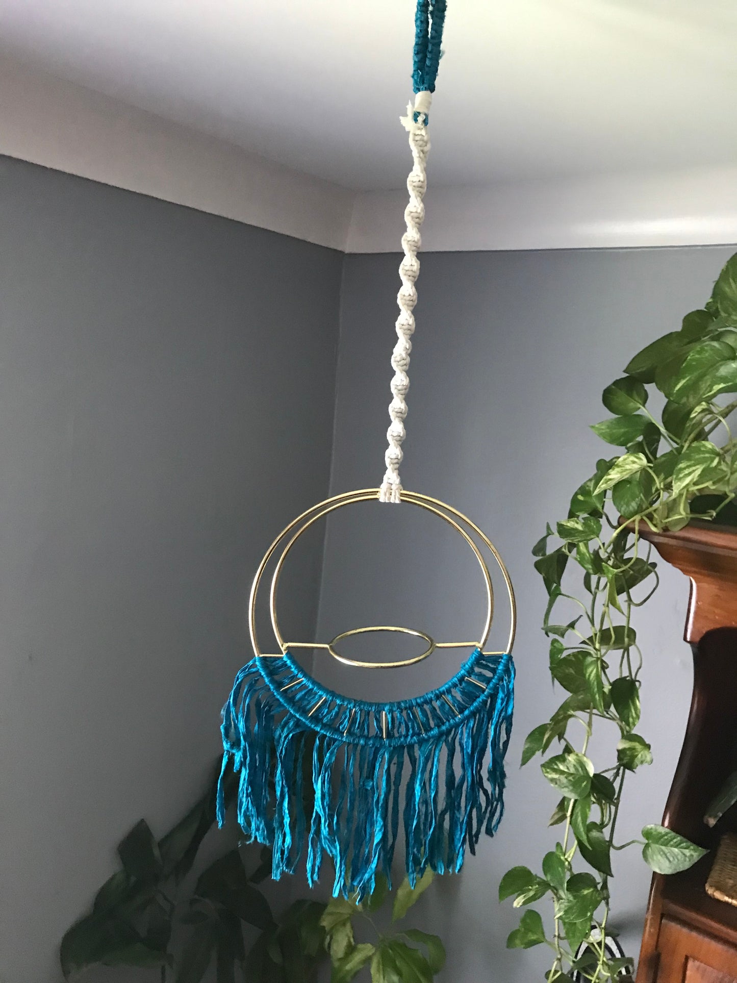 Gold & Teal Plant Hanger